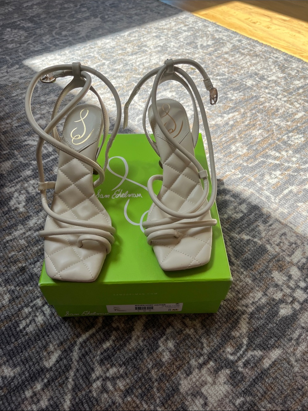 Sam Edelman Cream Quilted Strappy Heels with Ankle Wrap and only wore once